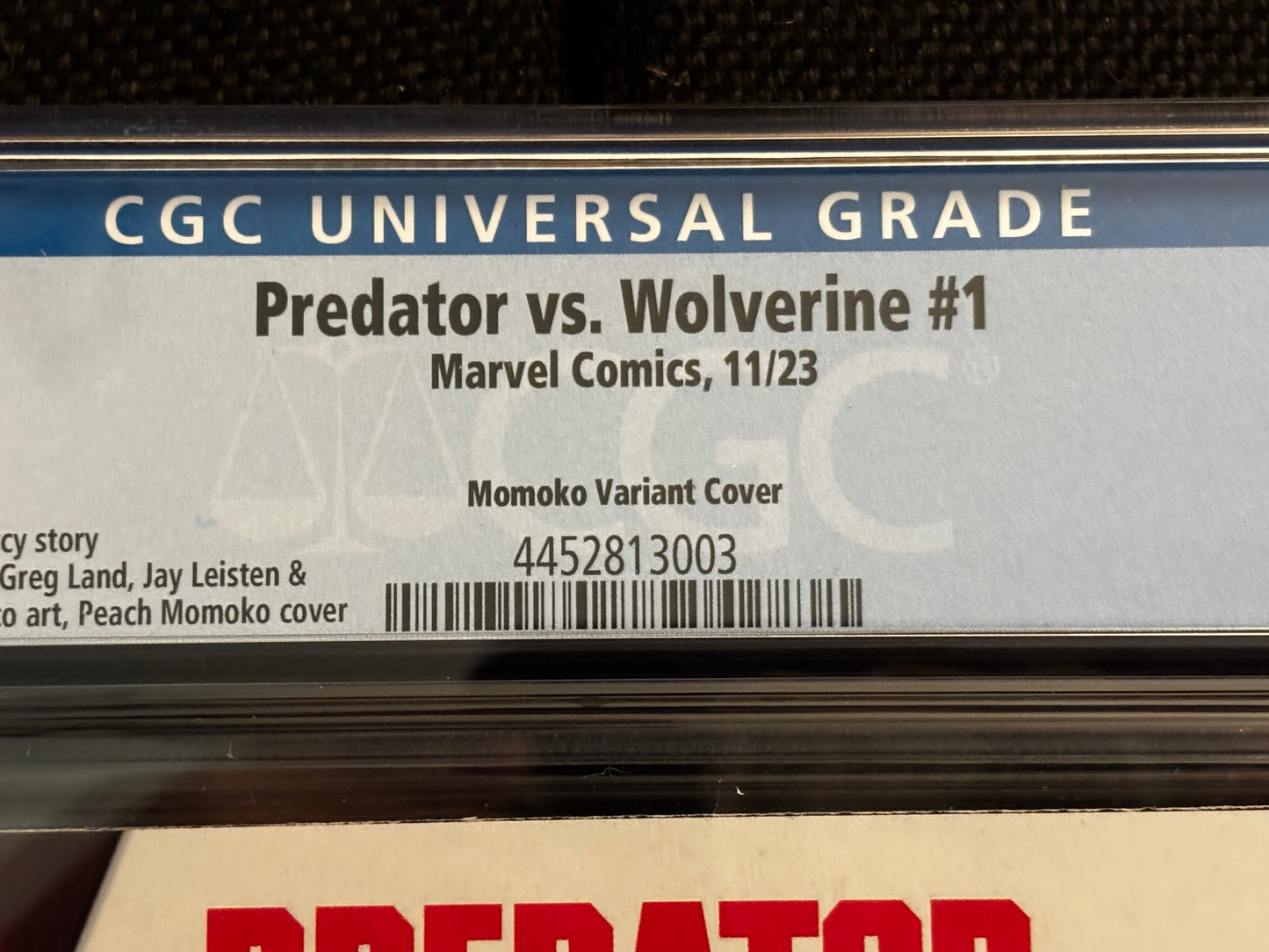 Comic book in a CGC protective case with label