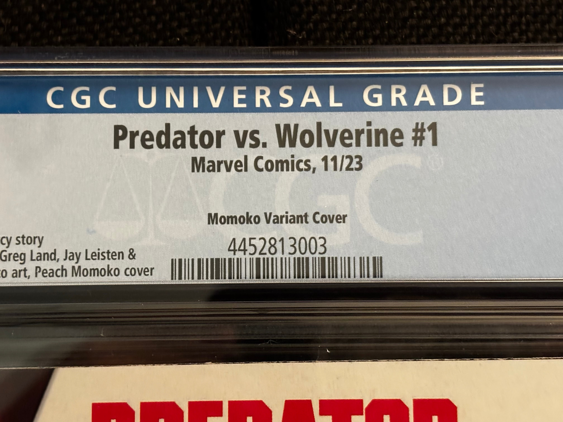 Comic book in a CGC protective case with label