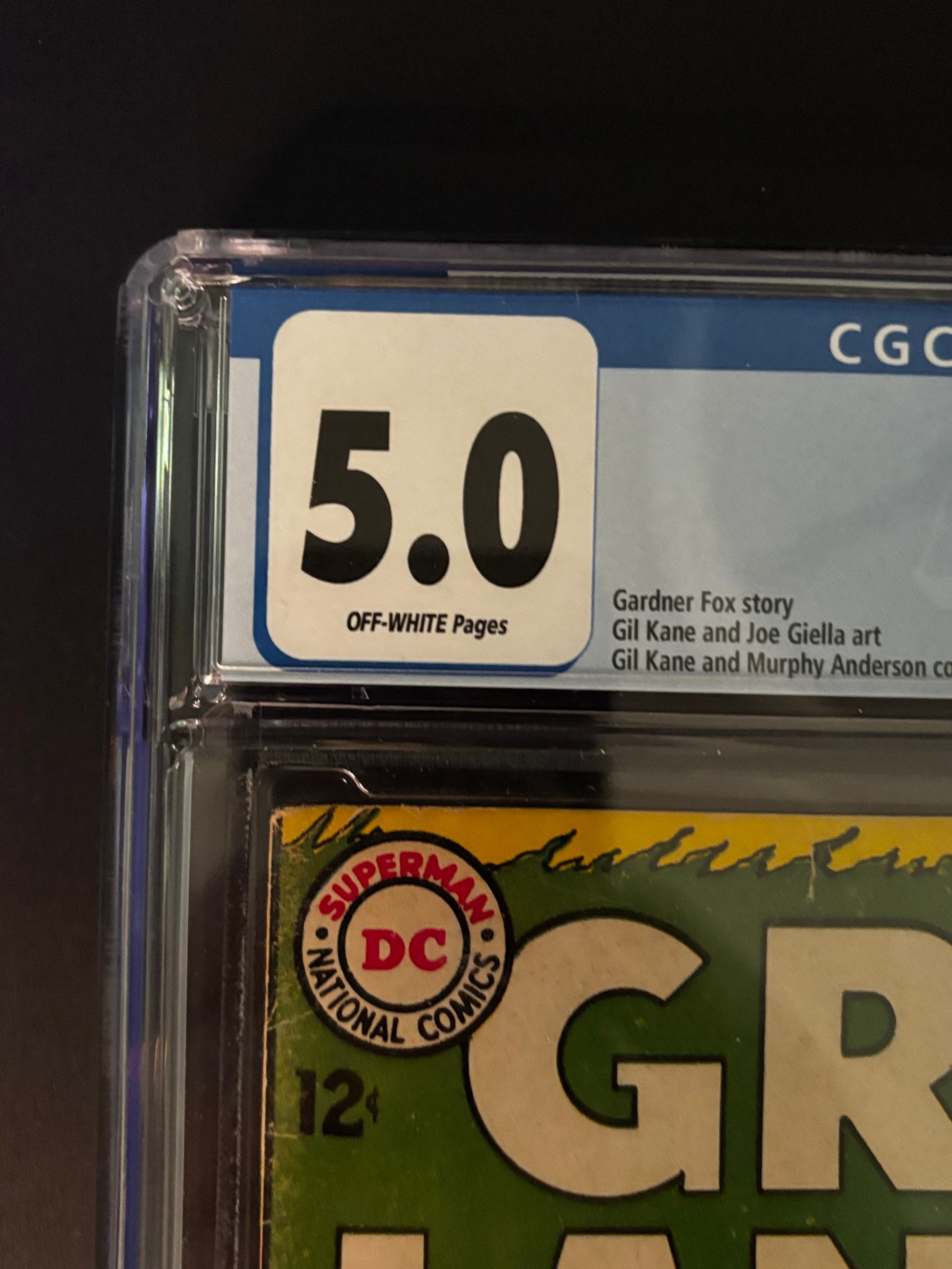Comic book grading label with a score of 5.0 on a black background
